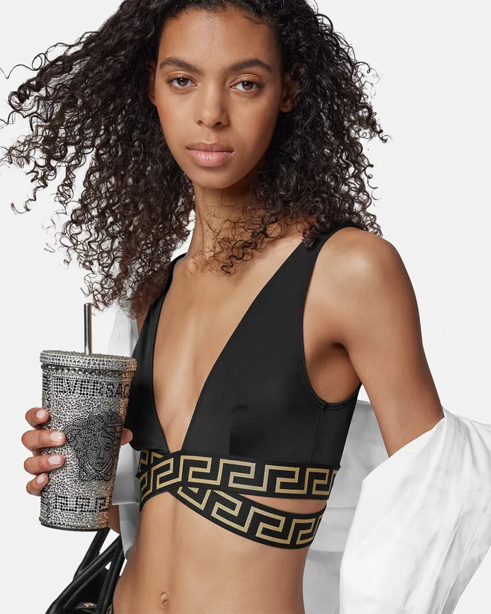 Swimwear Women Versace Greca Border Triangle Bikini Top Black