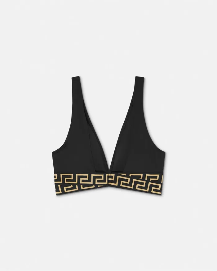Swimwear Women Versace Greca Border Triangle Bikini Top Black