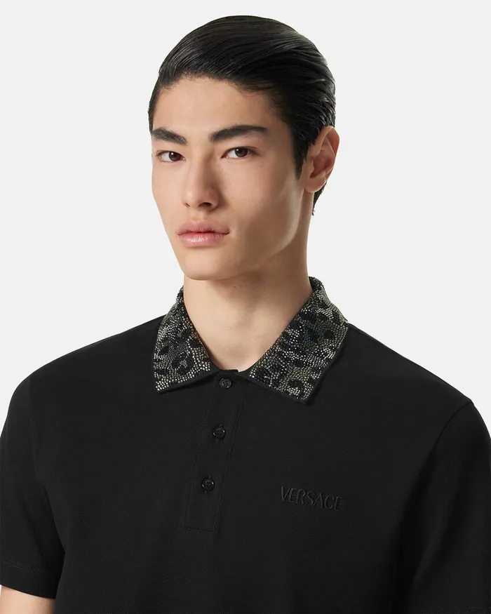 TShirts and Polos Men Versace Crystal Leopard Polo Shirt Black