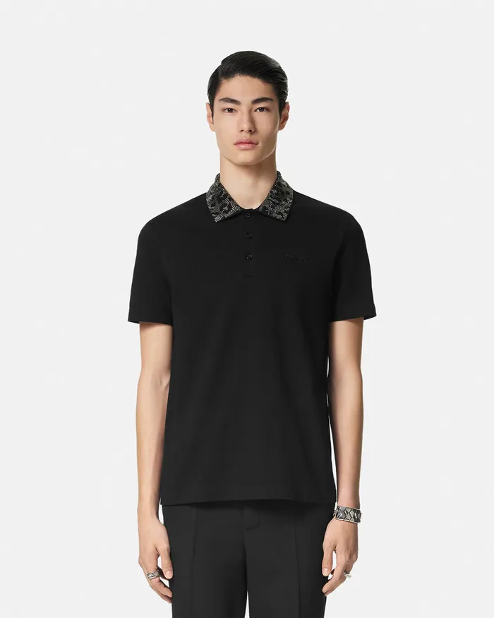 TShirts and Polos Men Versace Crystal Leopard Polo Shirt Black