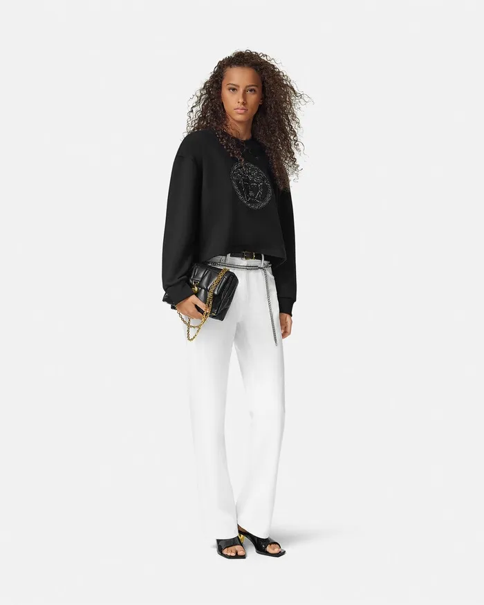 TShirts and Sweatshirts Women Versace Embellished Medusa Sweatshirt Black