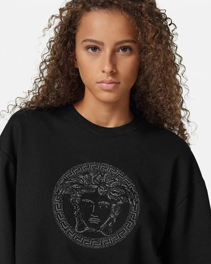 TShirts and Sweatshirts Women Versace Embellished Medusa Sweatshirt Black