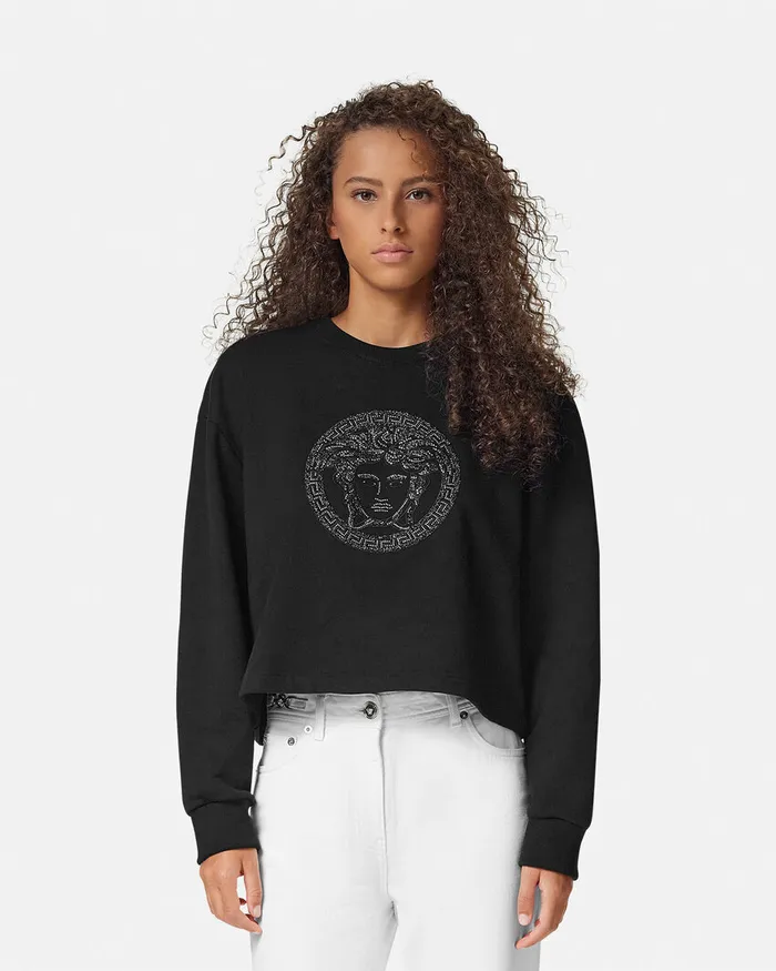 TShirts and Sweatshirts Women Versace Embellished Medusa Sweatshirt Black