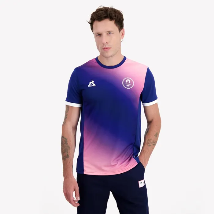 Tshirts And Tops Men Le Coq Sportif Paris 2024 TShirt Blue Depthspink Carnation