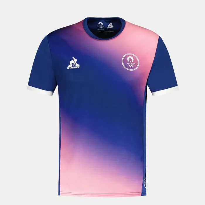 Tshirts And Tops Men Le Coq Sportif Paris 2024 TShirt Blue Depthspink Carnation
