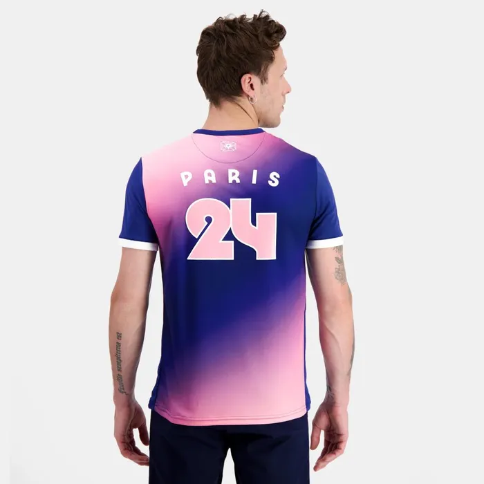 Tshirts And Tops Men Le Coq Sportif Paris 2024 TShirt Blue Depthspink Carnation