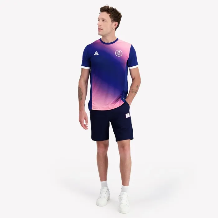 Tshirts And Tops Men Le Coq Sportif Paris 2024 TShirt Blue Depthspink Carnation