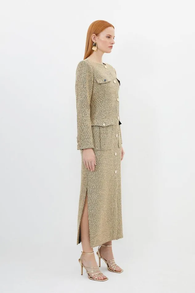 Tailored Boucle Pocket Detail Long Sleeve Midi Dress Multi Women Karen Millen Dresses