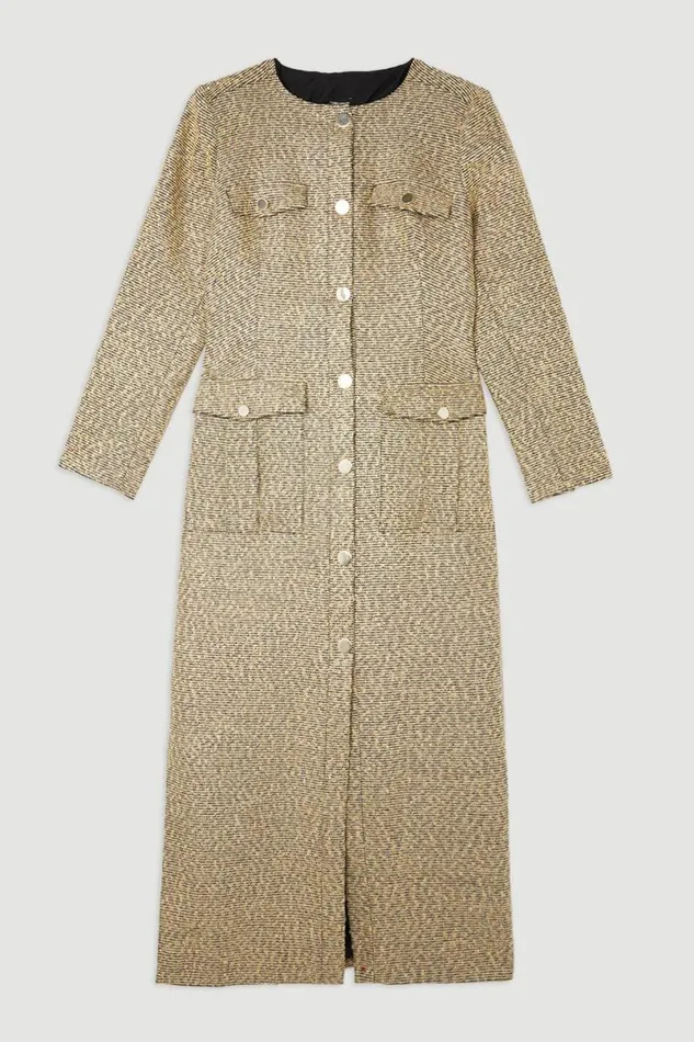 Tailored Boucle Pocket Detail Long Sleeve Midi Dress Multi Women Karen Millen Dresses