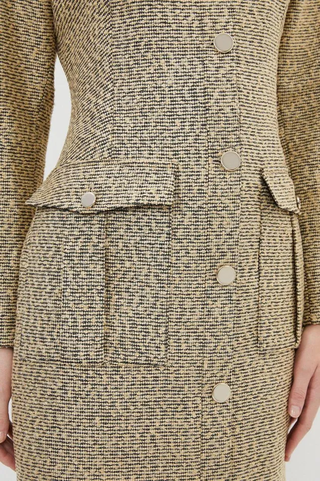 Tailored Boucle Pocket Detail Long Sleeve Midi Dress Multi Women Karen Millen Dresses