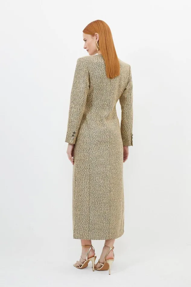 Tailored Boucle Pocket Detail Long Sleeve Midi Dress Multi Women Karen Millen Dresses