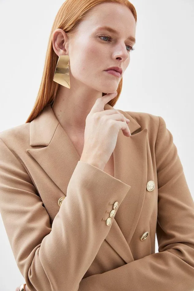 Tailored Button Military Blazer Camel Women Karen Millen Coats and Jackets