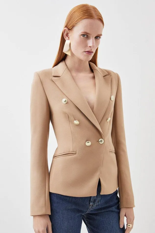 Tailored Button Military Blazer Camel Women Karen Millen Coats and Jackets