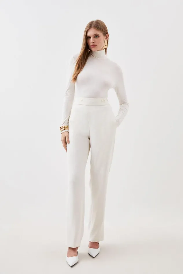 Tailored Crepe Detachable Layered Skirt Detail Trousers Ivory Women Karen Millen Skirts