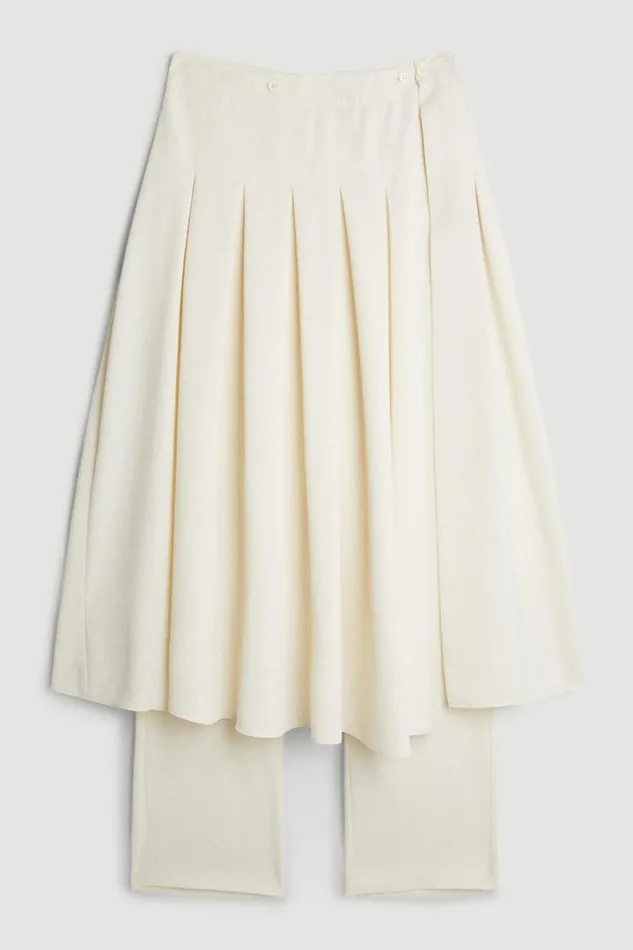 Tailored Crepe Detachable Layered Skirt Detail Trousers Ivory Women Karen Millen Skirts