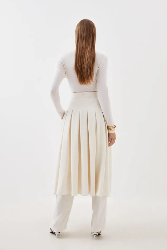 Tailored Crepe Detachable Layered Skirt Detail Trousers Ivory Women Karen Millen Skirts