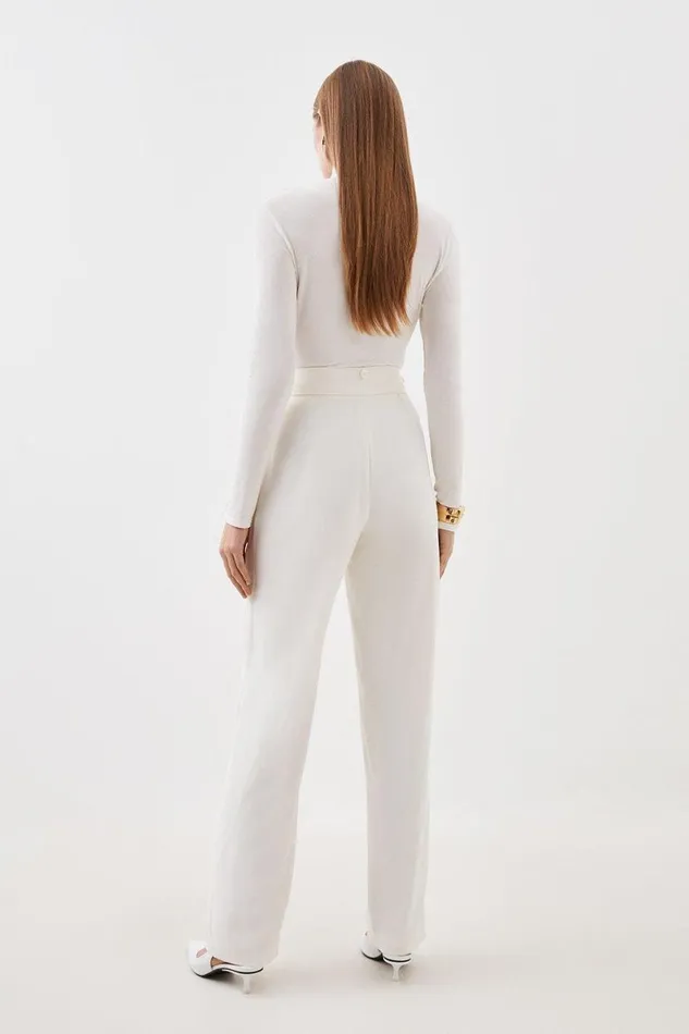 Tailored Crepe Detachable Layered Skirt Detail Trousers Ivory Women Karen Millen Skirts
