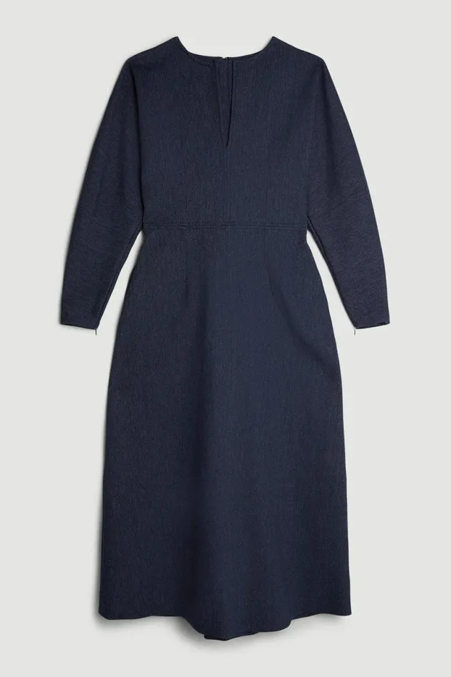 Tailored Denim Rounded Sleeve Midi Dress Dark Blue Women Karen Millen Dresses