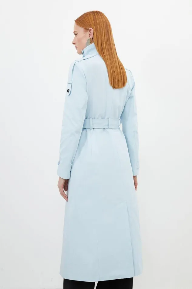 Tailored High Neck Belted Trench Coat Pale Blue Women Karen Millen Coats and Jackets