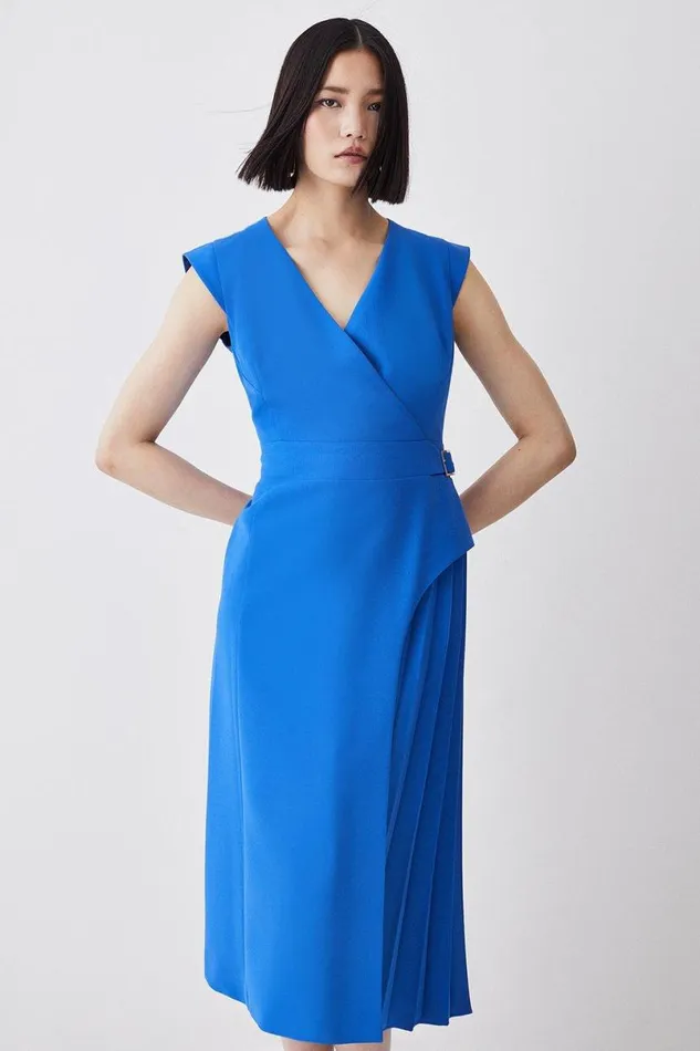 Tailored Military Pleat Midi Dress Cobalt Women Karen Millen Dresses
