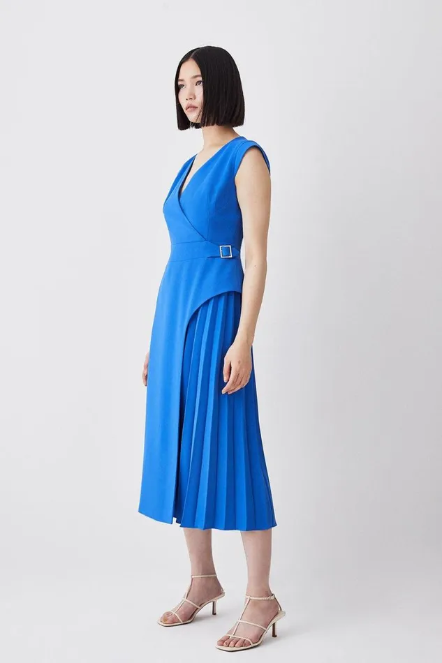 Tailored Military Pleat Midi Dress Cobalt Women Karen Millen Dresses