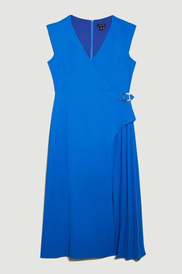 Tailored Military Pleat Midi Dress Cobalt Women Karen Millen Dresses