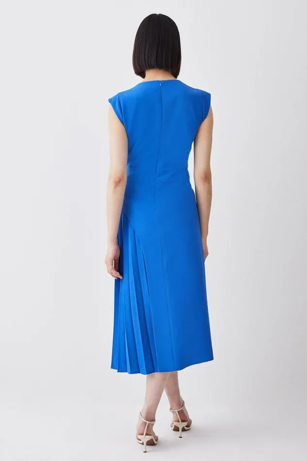 Tailored Military Pleat Midi Dress Cobalt Women Karen Millen Dresses