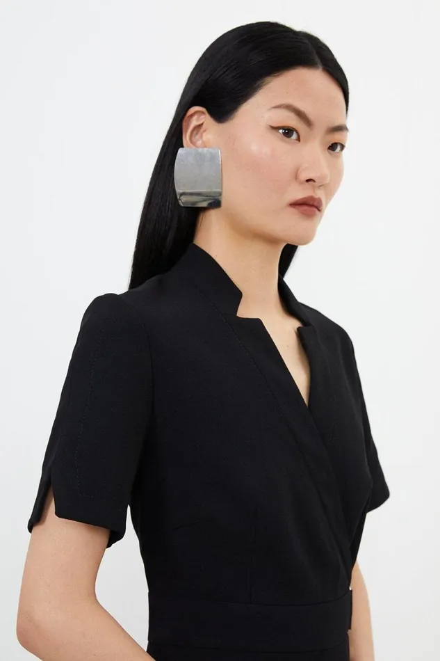 Tailored Military Pleat Notch Neck Wrap Mini Dress Mono Women Karen Millen Dresses