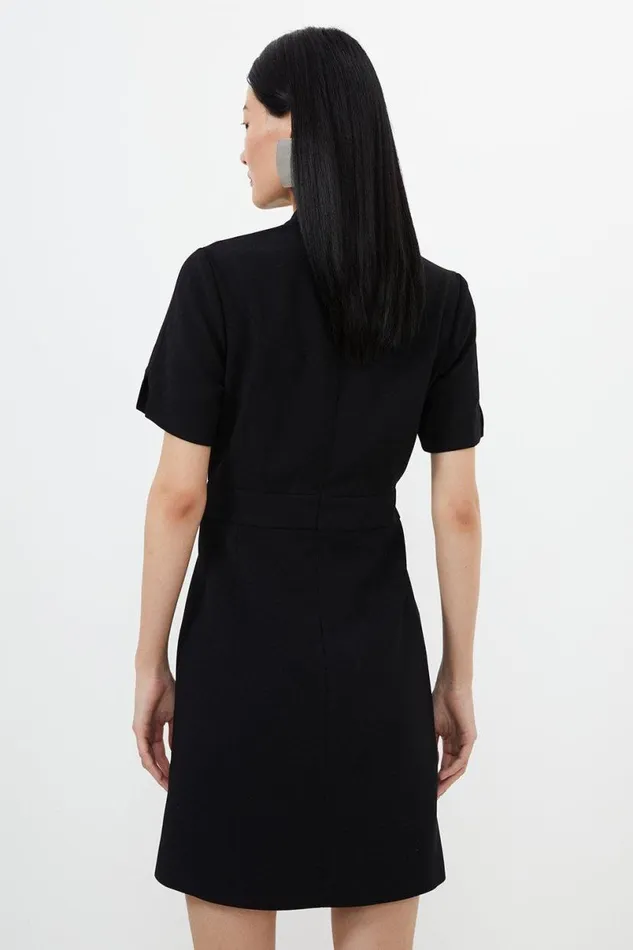 Tailored Military Pleat Notch Neck Wrap Mini Dress Mono Women Karen Millen Dresses