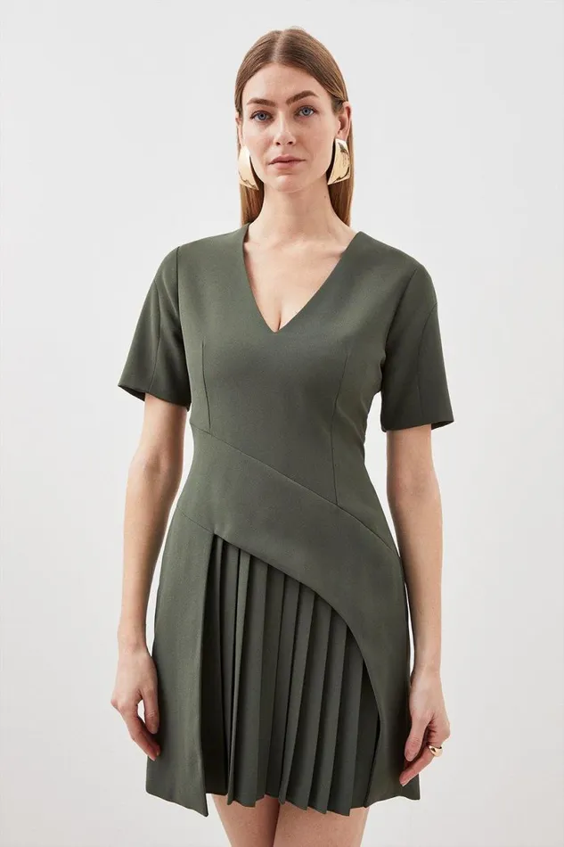 Tailored Pleated Front Military Mini Dress Khaki Women Karen Millen Dresses