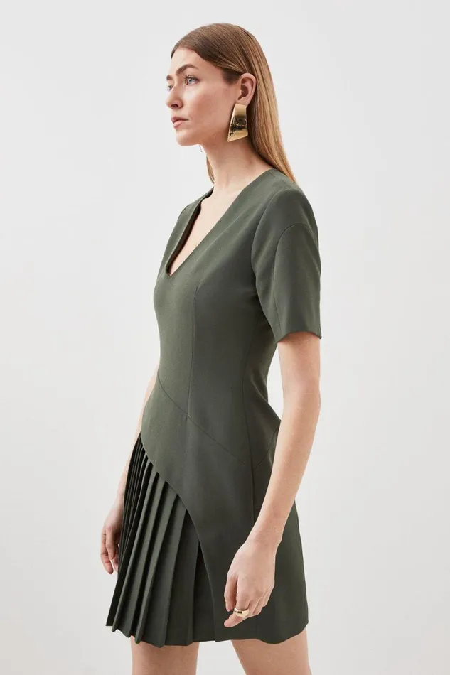 Tailored Pleated Front Military Mini Dress Khaki Women Karen Millen Dresses