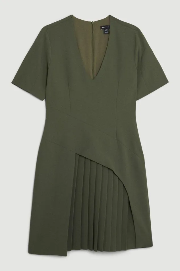 Tailored Pleated Front Military Mini Dress Khaki Women Karen Millen Dresses