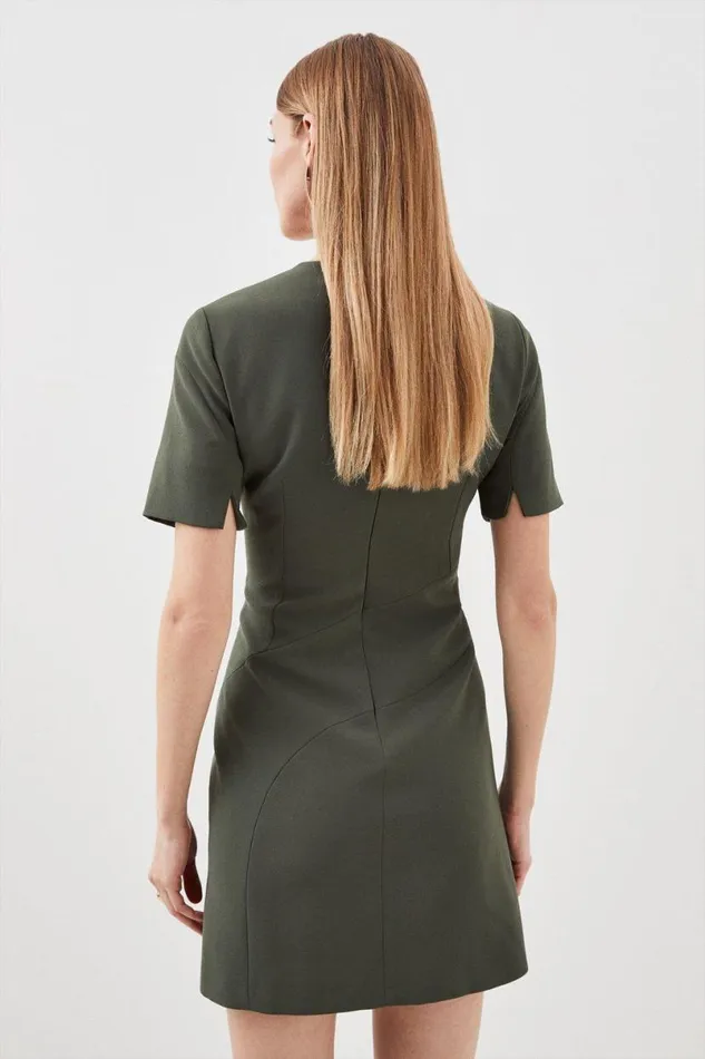 Tailored Pleated Front Military Mini Dress Khaki Women Karen Millen Dresses
