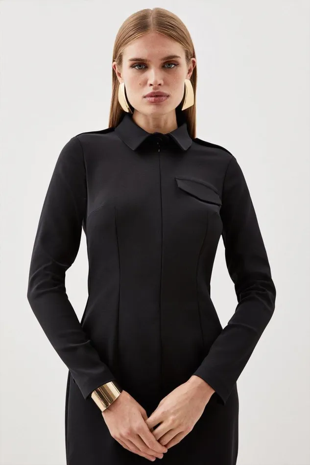 Tailored Pocket Detail Fitted Maxi Shirt Dress Black Women Karen Millen Dresses