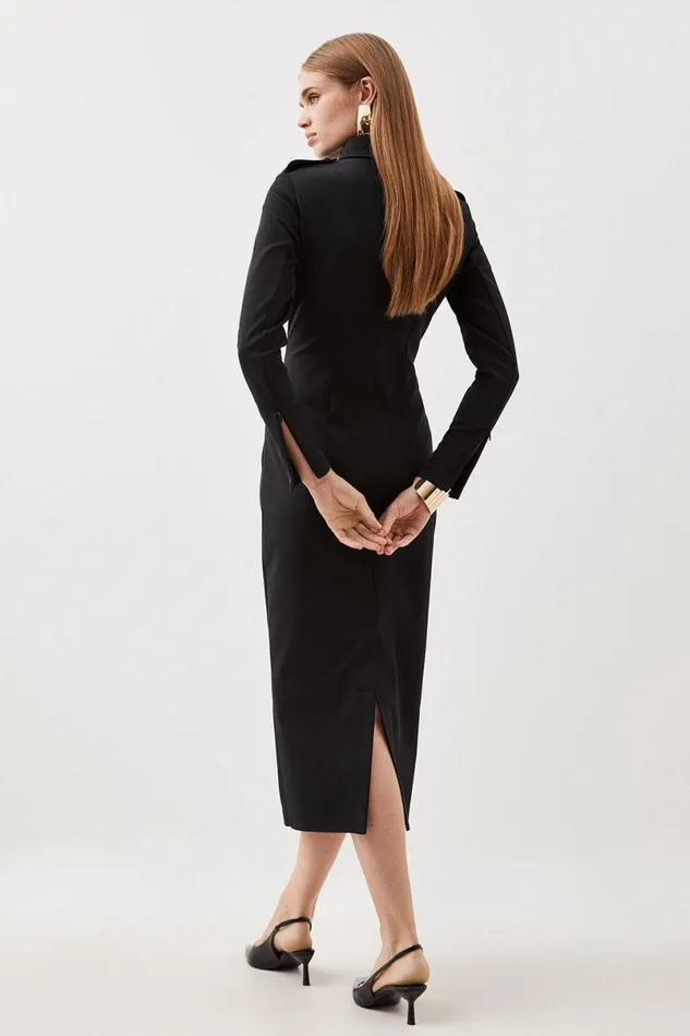Tailored Pocket Detail Fitted Maxi Shirt Dress Black Women Karen Millen Dresses