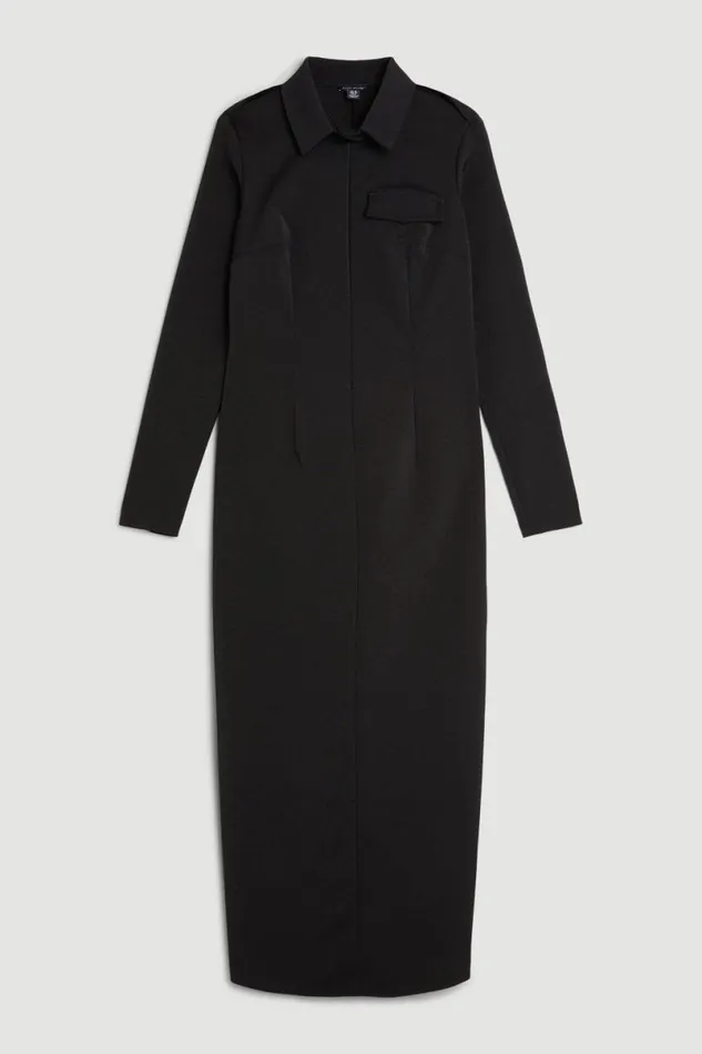 Tailored Pocket Detail Fitted Maxi Shirt Dress Black Women Karen Millen Dresses