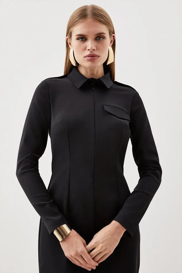 Tailored Pocket Detail Fitted Maxi Shirt Dress Black Women Karen Millen Dresses