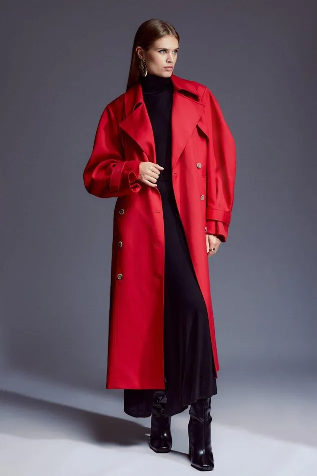 Tailored Relaxed Belted Trench Coat Red Women Karen Millen Coats and Jackets
