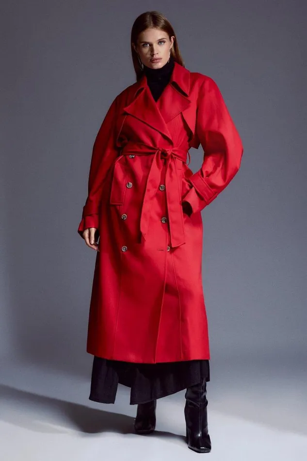 Tailored Relaxed Belted Trench Coat Red Women Karen Millen Coats and Jackets