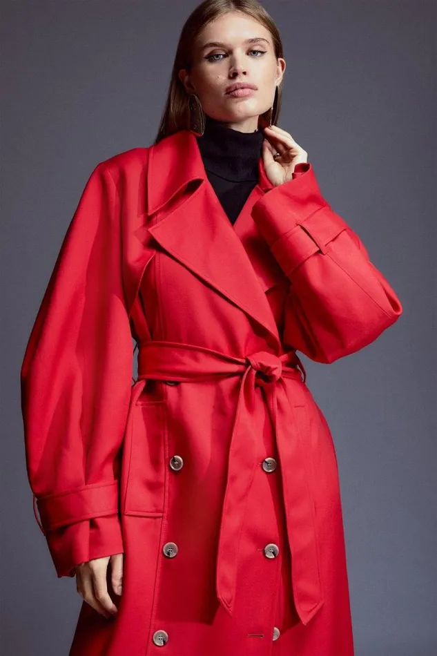 Tailored Relaxed Belted Trench Coat Red Women Karen Millen Coats and Jackets