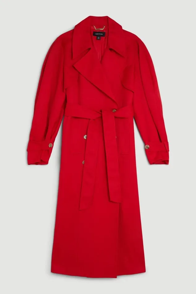 Tailored Relaxed Belted Trench Coat Red Women Karen Millen Coats and Jackets