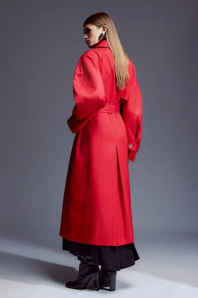 Tailored Relaxed Belted Trench Coat Red Women Karen Millen Coats and Jackets