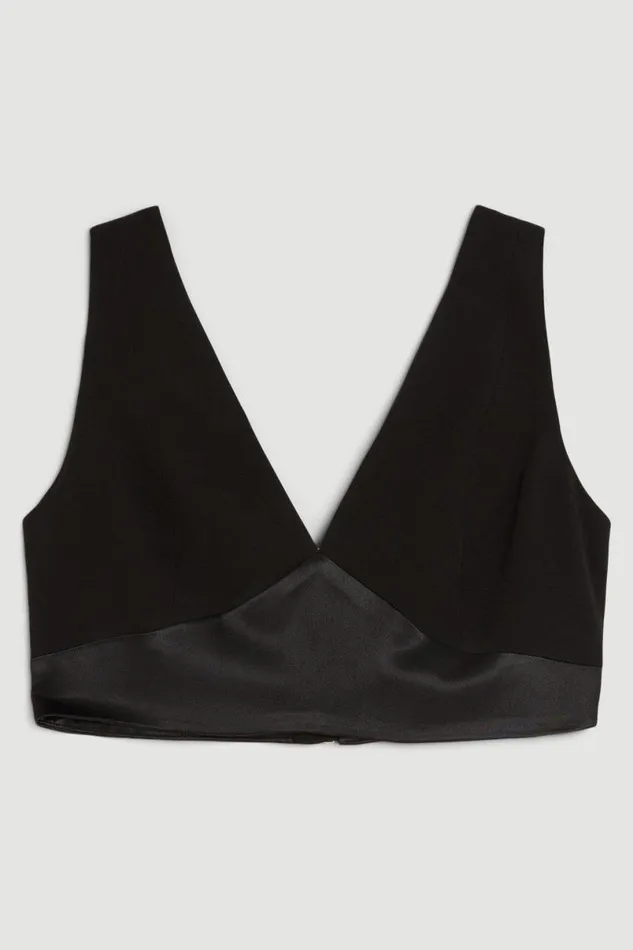 Tailored Satin Back Crepe Cropped Corset Top Black Women Karen Millen Tops