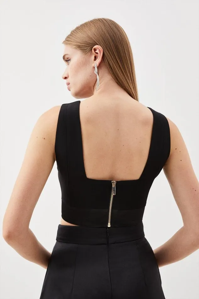 Tailored Satin Back Crepe Cropped Corset Top Black Women Karen Millen Tops