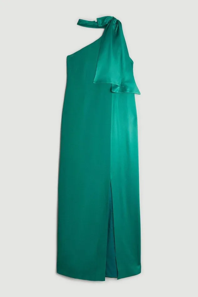Tailored Satin Back Crepe Tie Neck Contrast Panel Maxi Dress Emerald Women Karen Millen Dresses