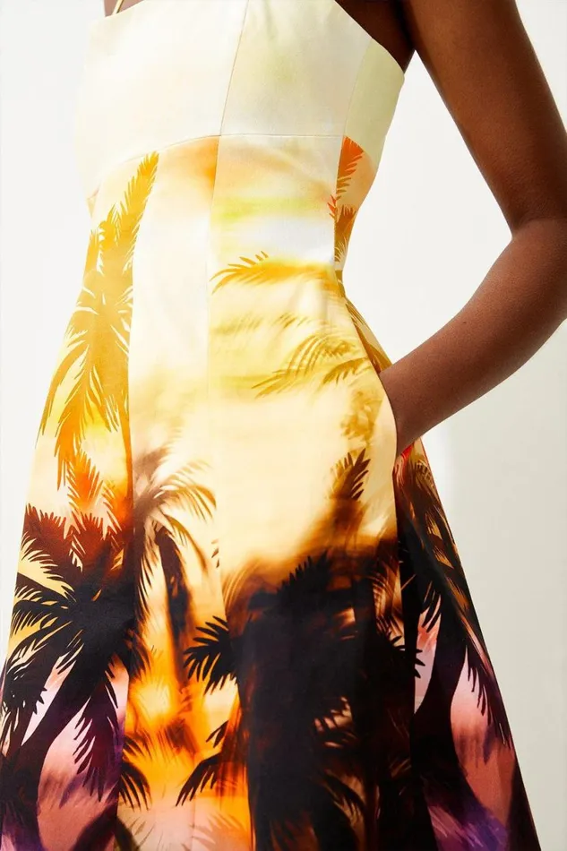 Tailored Scenic Print Strappy Mini Dress Orange Women Karen Millen Dresses