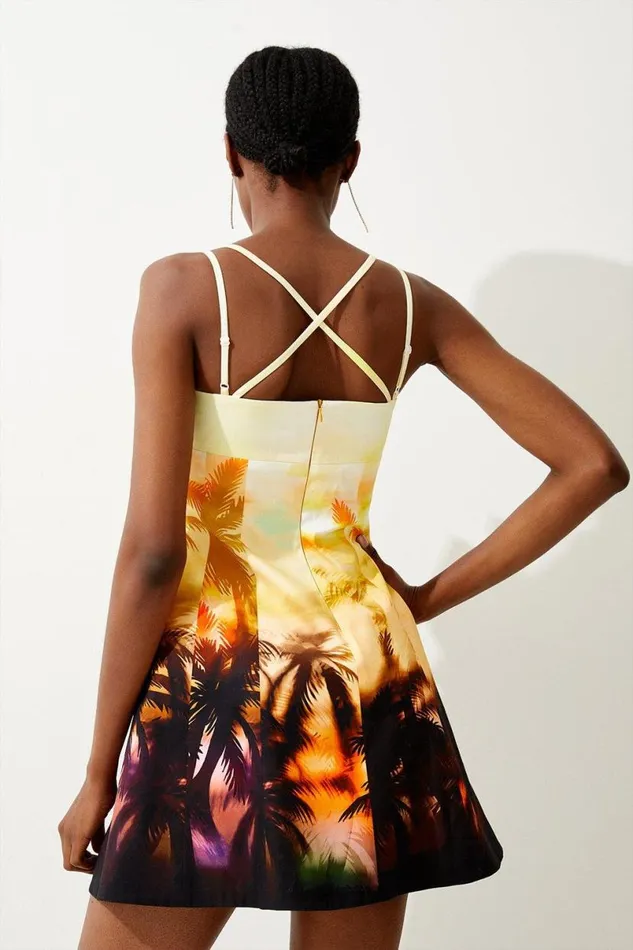 Tailored Scenic Print Strappy Mini Dress Orange Women Karen Millen Dresses