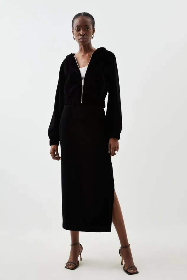 Tailored Slinky Velvet Midi Skirt Black Women Karen Millen Skirts