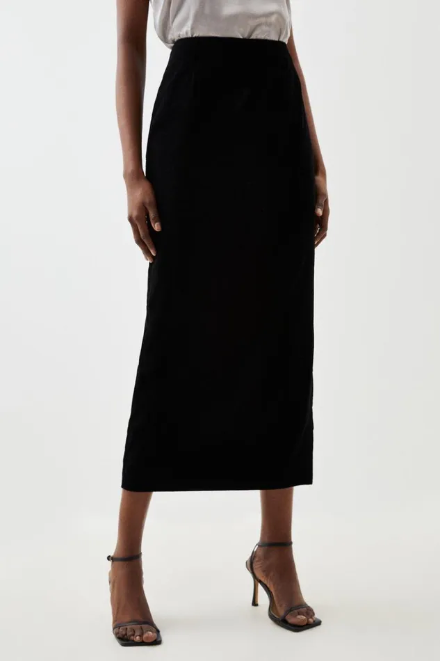 Tailored Slinky Velvet Midi Skirt Black Women Karen Millen Skirts