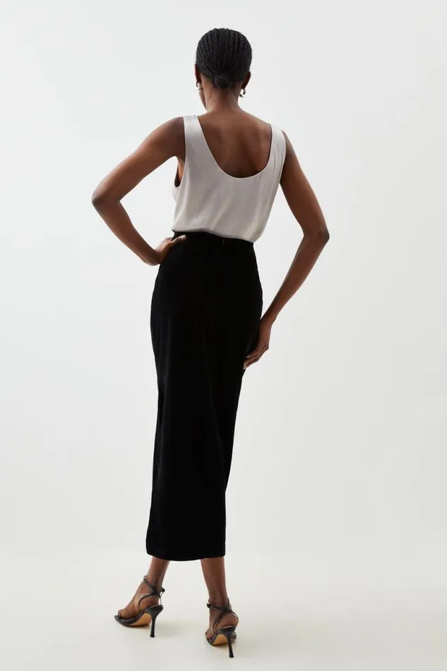 Tailored Slinky Velvet Midi Skirt Black Women Karen Millen Skirts